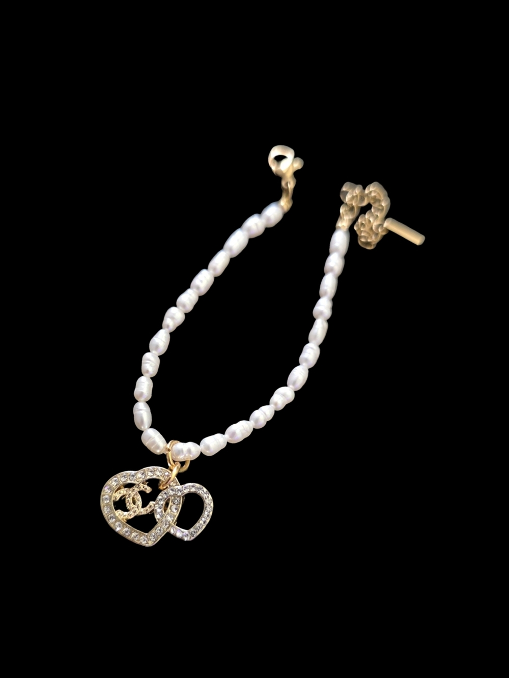 Pearl Bead Bracelet with Gold Heart CC Charm
